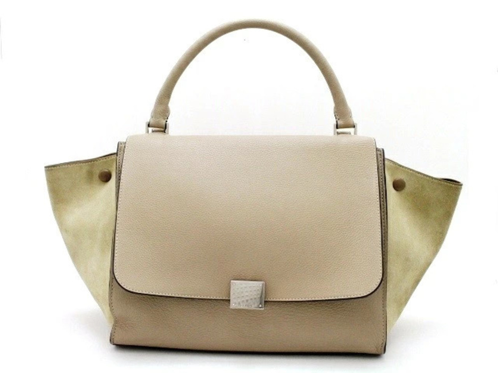 Celine Trapeze Handbag Calf Suede Beige Cream